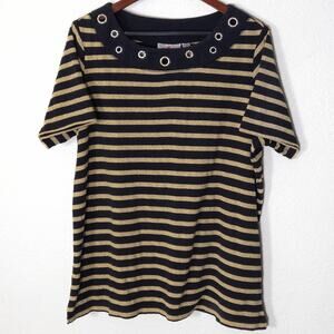 Quacker Factory Stripe Tee Navy Gold Plus 1X Nautical Preppy